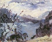 Walchensee mit Bergkette und Uferhang Lovis Corinth